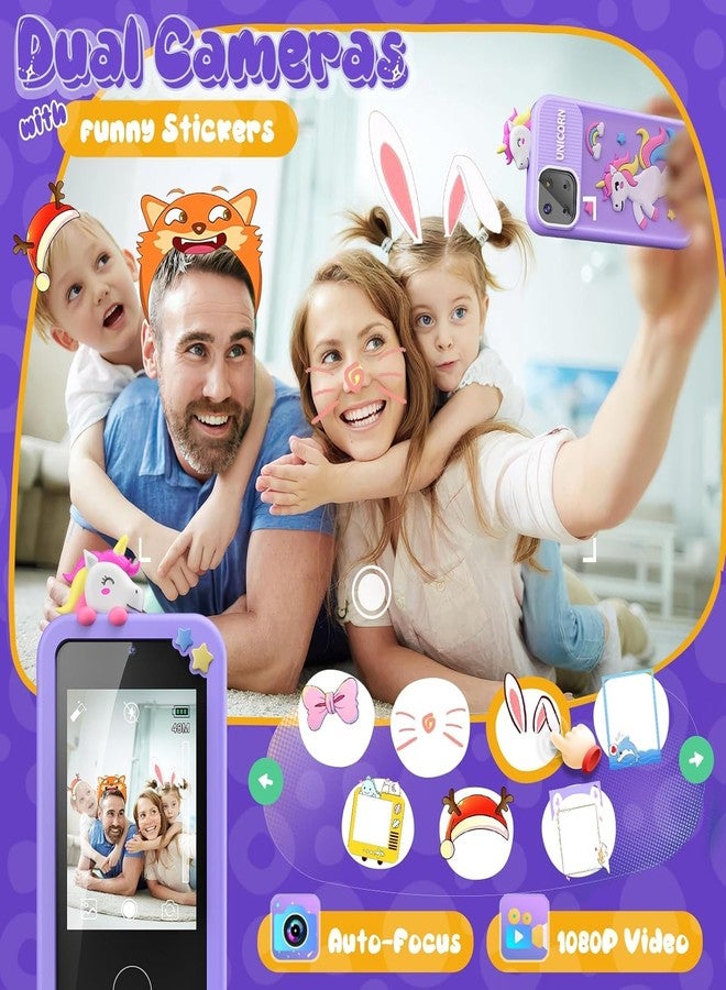 Cason Small Smart Phone for Boys & Girls,2.8” Touch Screen Mini Toy Phone for Kids with Dual Camera, Music Player, Games Kids Mobile with 8GB SD Card (Purple) - Image 3